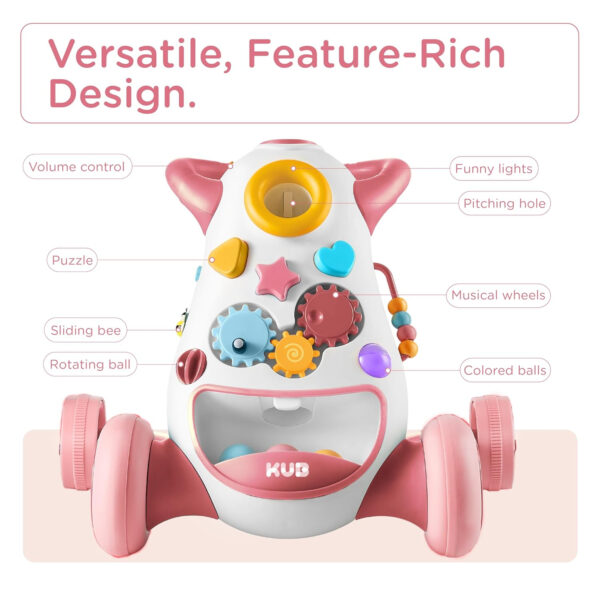 KÜB Montessori Baby Walker - Interactive Push Toy for Toddlers Learning to Walk with Soft Music & Lights, Adjustable Speed & Non-Slip Wheels, Educational Activity Center