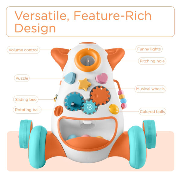 KÜB Montessori Baby Walker - Interactive Push Toy for Toddlers Learning to Walk with Soft Music & Lights, Adjustable Speed & Non-Slip Wheels, Educational Activity Center