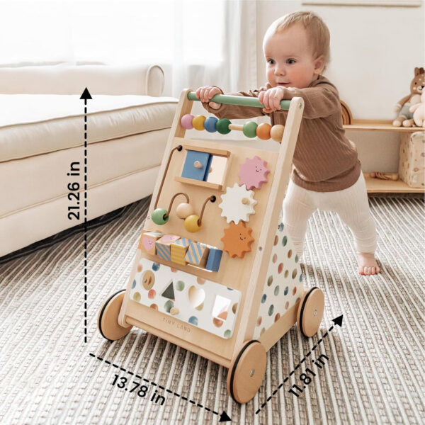Tiny Land Baby Push Walker, Wooden Baby Walker for Girls, Adjustable Speed Walkers for Baby Boys, Montessori Walker Toy, Baby Activity Center, Push Toys for Kids Development (Morandi)