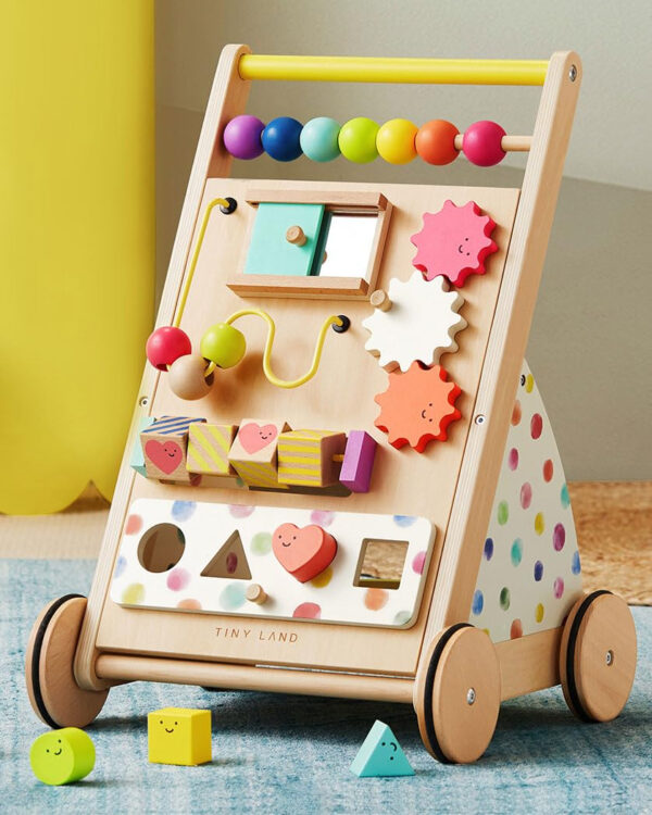 Tiny Land Baby Push Walker, Wooden Baby Walker for Girls, Adjustable Speed Walkers for Baby Boys, Montessori Walker Toy, Baby Activity Center, Push Toys for Kids Development (Morandi)