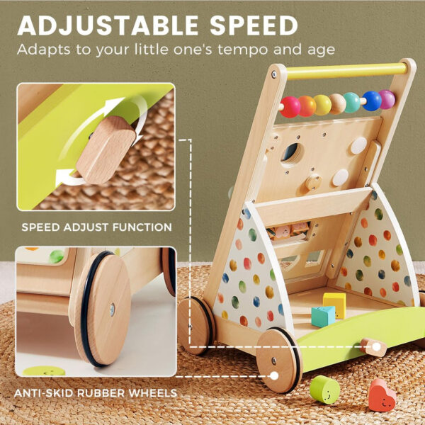 Tiny Land Baby Push Walker, Wooden Baby Walker for Girls, Adjustable Speed Walkers for Baby Boys, Montessori Walker Toy, Baby Activity Center, Push Toys for Kids Development (Morandi)