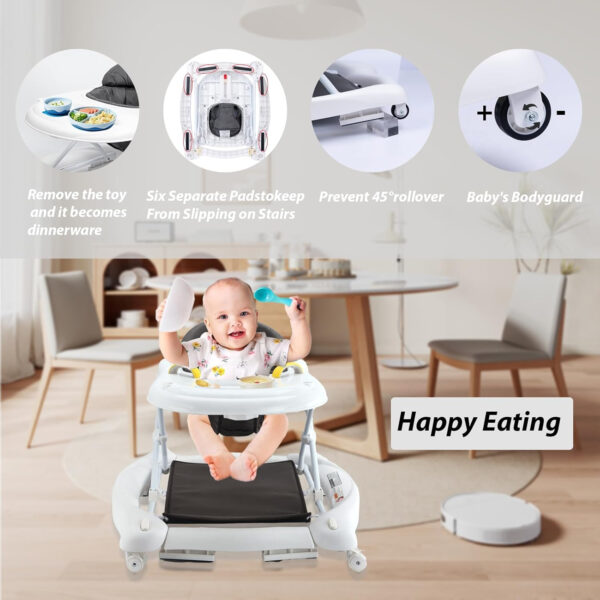 Baby Walker, 5-in-1 Baby Walkers for Boys and Girls 6-12 Months with Bouncer, Removable Footrest, Feeding Tray & Music, Foldable & Adjustable Activity Walker for 6-18 Months Toddler Infant