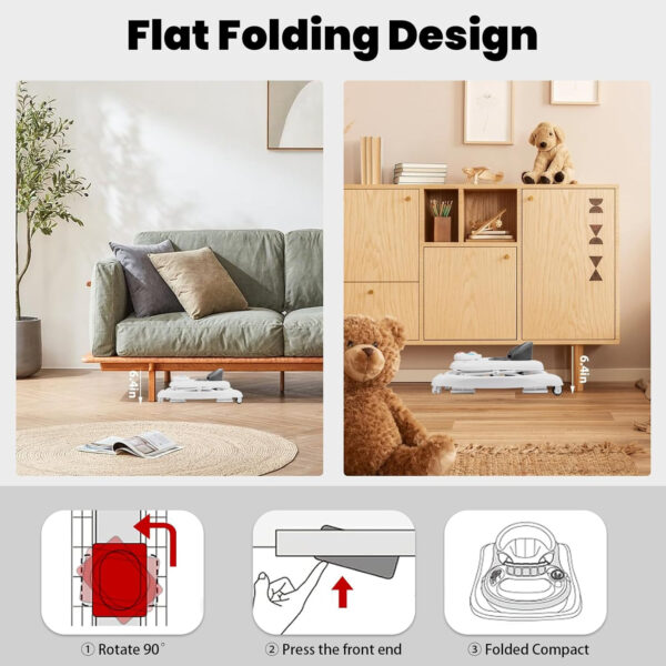 Baby Walker, 5-in-1 Baby Walkers for Boys and Girls 6-12 Months with Bouncer, Removable Footrest, Feeding Tray & Music, Foldable & Adjustable Activity Walker for 6-18 Months Toddler Infant