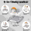 Baby Walker, 5-in-1 Baby Walkers for Boys and Girls 6-12 Months with Bouncer, Removable Footrest, Feeding Tray & Music, Foldable & Adjustable Activity Walker for 6-18 Months Toddler Infant