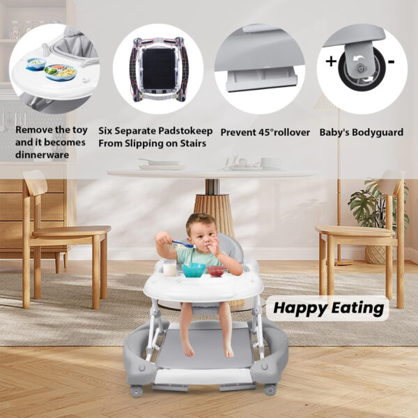 Baby Walker, 5-in-1 Baby Walkers for Boys and Girls 6-12 Months with Bouncer, Removable Footrest, Feeding Tray & Music, Foldable & Adjustable Activity Walker for 6-18 Months Toddler Infant