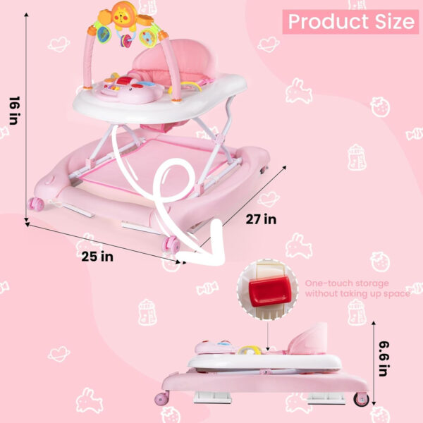 Baby Walker, 5-in-1 Baby Walkers for Boys and Girls 6-12 Months with Bouncer, Removable Footrest, Feeding Tray & Music, Foldable & Adjustable Activity Walker for 6-18 Months Toddler Infant