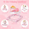 Baby Walker, 5-in-1 Baby Walkers for Boys and Girls 6-12 Months with Bouncer, Removable Footrest, Feeding Tray & Music, Foldable & Adjustable Activity Walker for 6-18 Months Toddler Infant