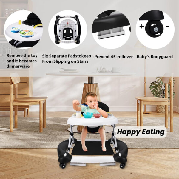 Baby Walker, 5-in-1 Baby Walkers for Boys and Girls 6-12 Months with Bouncer, Removable Footrest, Feeding Tray & Music, Foldable & Adjustable Activity Walker for 6-18 Months Toddler Infant