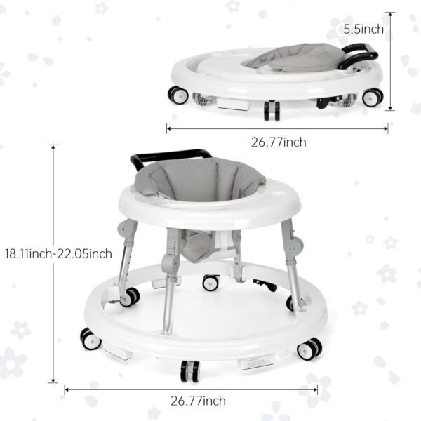 Baby Walker Foldable with 9 Adjustable Heights, Baby Walker with Wheels Portable, Infant Toddler Walker for Baby Boy Girls 6-18 Months