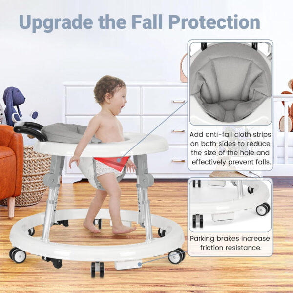 Baby Walker Foldable with 9 Adjustable Heights, Baby Walker with Wheels Portable, Infant Toddler Walker for Baby Boy Girls 6-18 Months