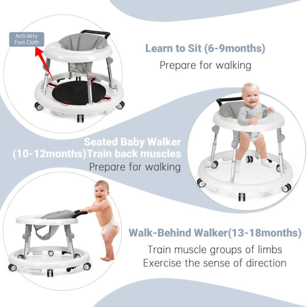Baby Walker Foldable with 9 Adjustable Heights, Baby Walker with Wheels Portable, Infant Toddler Walker for Baby Boy Girls 6-18 Months