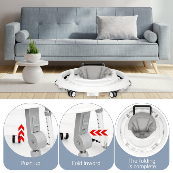 Baby Walker Foldable with 9 Adjustable Heights, Baby Walker with Wheels Portable, Infant Toddler Walker for Baby Boy Girls 6-18 Months