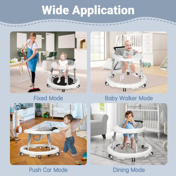 Baby Walker Foldable with 9 Adjustable Heights, Baby Walker with Wheels Portable, Infant Toddler Walker for Baby Boy Girls 6-18 Months