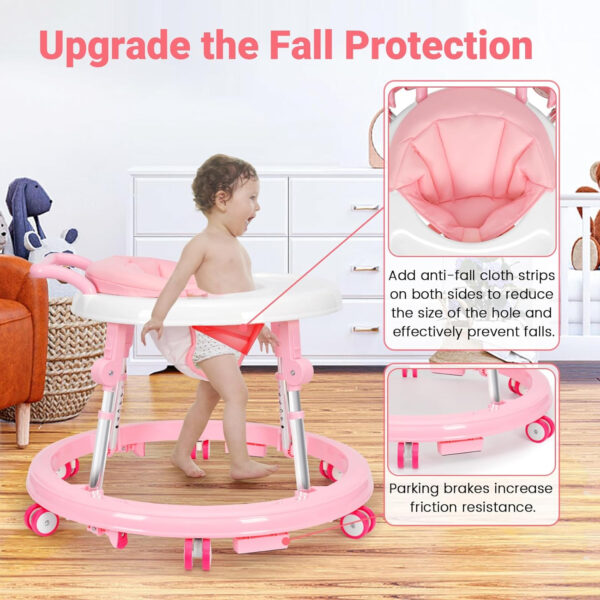 Baby Walker Foldable with 9 Adjustable Heights, Baby Walker with Wheels Portable, Infant Toddler Walker for Baby Boy Girls 6-18 Months