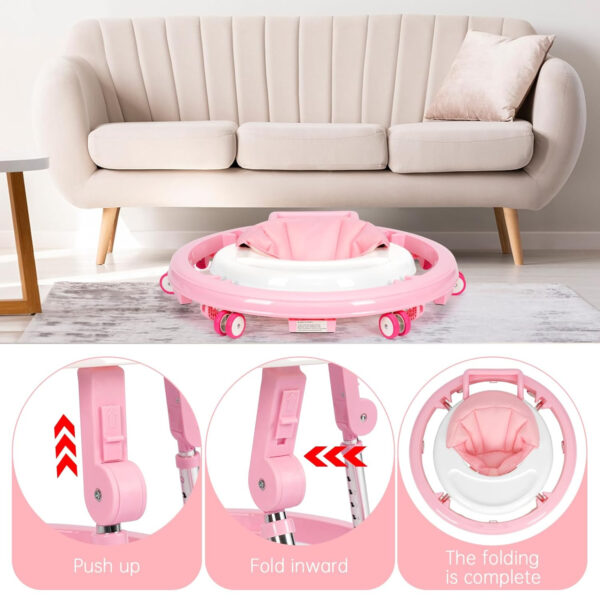 Baby Walker Foldable with 9 Adjustable Heights, Baby Walker with Wheels Portable, Infant Toddler Walker for Baby Boy Girls 6-18 Months