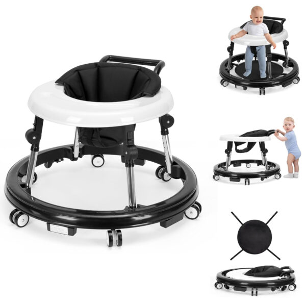 Baby Walker Foldable with 9 Adjustable Heights, Baby Walker with Wheels Portable, Infant Toddler Walker for Baby Boy Girls 6-18 Months