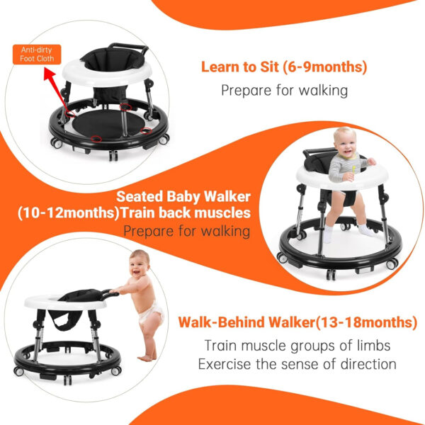 Baby Walker Foldable with 9 Adjustable Heights, Baby Walker with Wheels Portable, Infant Toddler Walker for Baby Boy Girls 6-18 Months