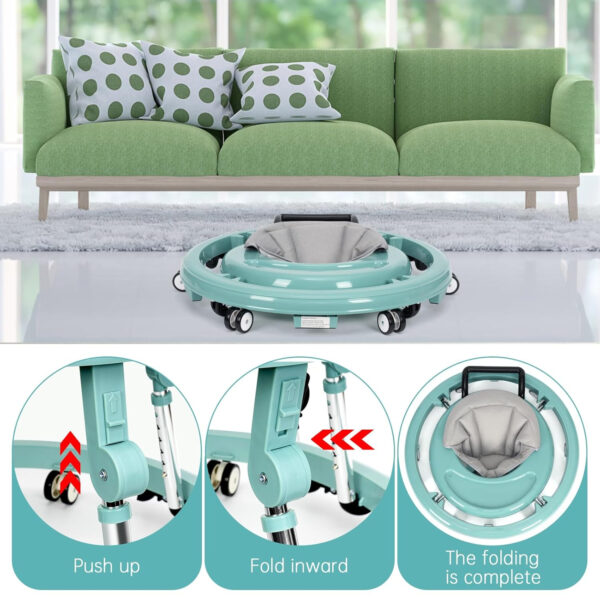 Baby Walker Foldable with 9 Adjustable Heights, Baby Walker with Wheels Portable, Infant Toddler Walker for Baby Boy Girls 6-18 Months