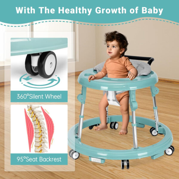 Baby Walker Foldable with 9 Adjustable Heights, Baby Walker with Wheels Portable, Infant Toddler Walker for Baby Boy Girls 6-18 Months