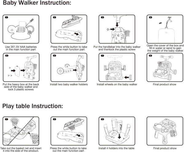 QDRAGON 3 in 1 Baby Walker and Activity Center for Girl, Learning to Walk, Sit to Stand, Early Educational Push Toys with Music Panel for Infant Toddler 12+ Months Pink