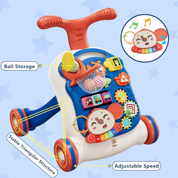 QDRAGON 3 in 1 Baby Walker and Activity Center for Girl, Learning to Walk, Sit to Stand, Early Educational Push Toys with Music Panel for Infant Toddler 12+ Months Pink