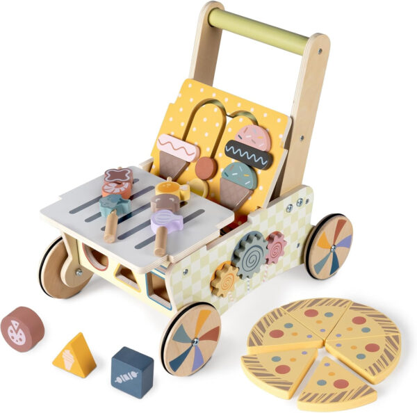 Wooden Baby Walker with Wheels, Baby Walker for Boys 6-12 Months Push Toy, Montessori Walking Toys for 1 Year Old Activity Center