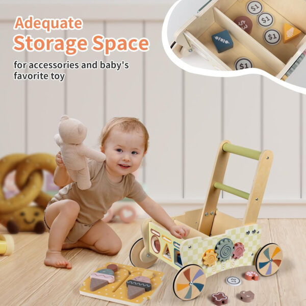 Wooden Baby Walker with Wheels, Baby Walker for Boys 6-12 Months Push Toy, Montessori Walking Toys for 1 Year Old Activity Center
