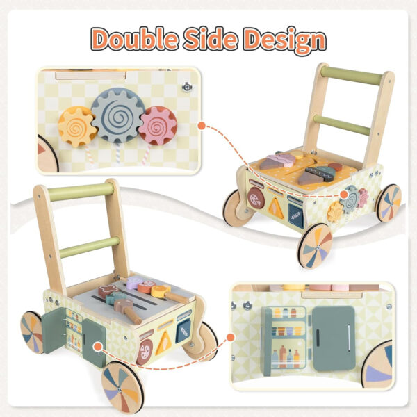 Wooden Baby Walker with Wheels, Baby Walker for Boys 6-12 Months Push Toy, Montessori Walking Toys for 1 Year Old Activity Center