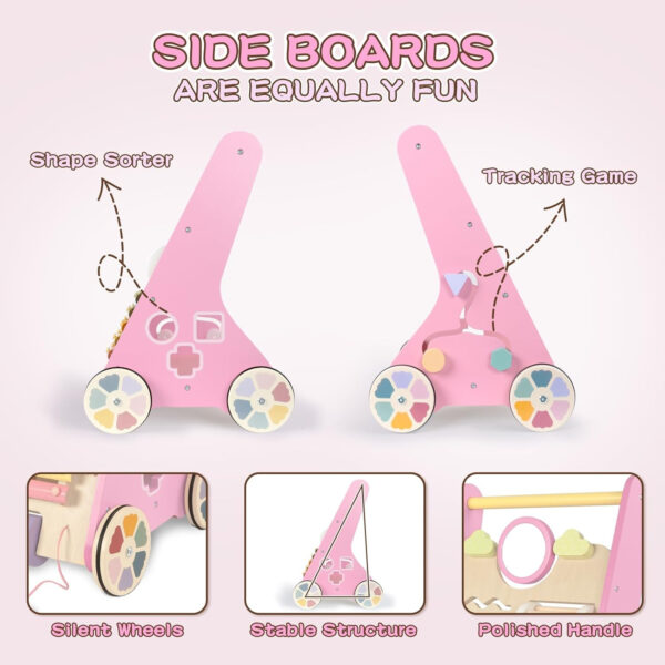 Wooden Baby Walker with Wheels, Baby Walker for Boys 6-12 Months Push Toy, Montessori Walking Toys for 1 Year Old Activity Center