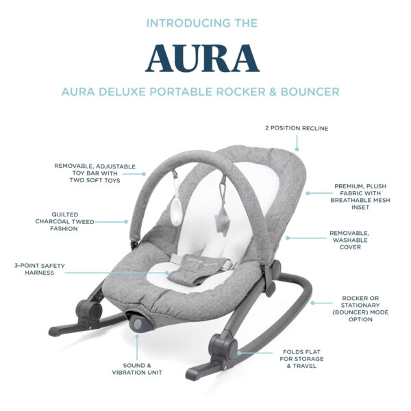 Baby Delight Aura Deluxe | Portable Baby Bouncer for Infants | Baby Rocker | Quilted Charcoal Tweed