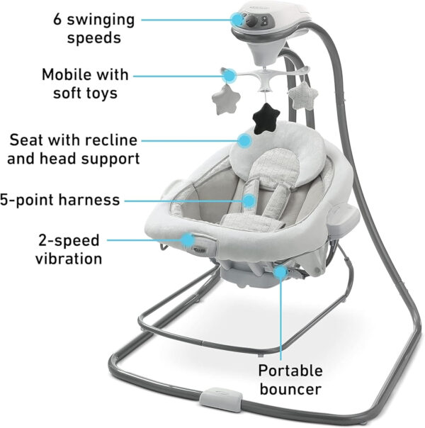 Graco DuetConnect LX Seat & Bouncer, Multi-Direction Seat, Multiple Swinging Speeds, Easily Portable, Redmond