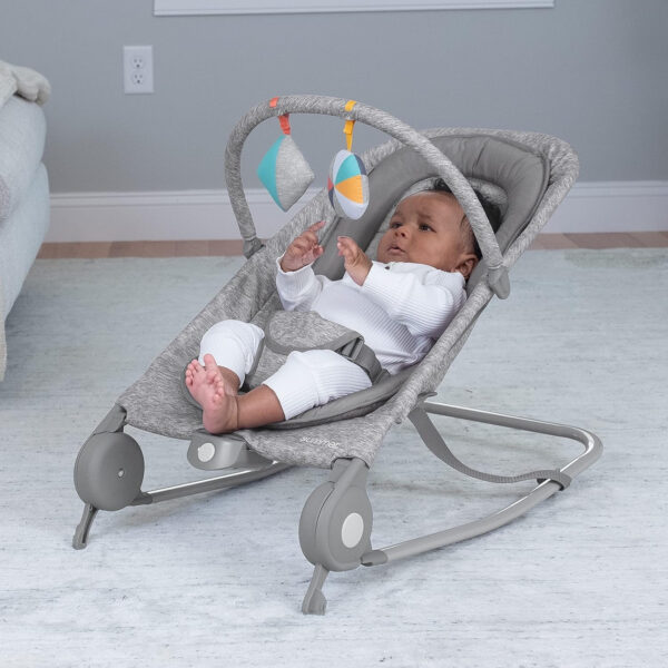 Summer Infant 2-in-1 Bouncer & Rocker Duo (Heather Gray) Convenient and Portable Rocker and Bouncer for Babies Includes Soft Toys and Soothing Vibrations