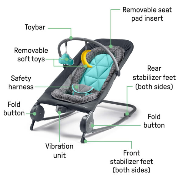 Summer Infant 2-in-1 Bouncer & Rocker Duo (Heather Gray) Convenient and Portable Rocker and Bouncer for Babies Includes Soft Toys and Soothing Vibrations