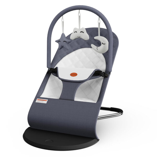Portable Baby Bouncer Seat for Infants, 0-18 Months, 3 Modes of Use with Rocker & Stationary Options, Ergonomic Infant Chair with Hanging Toys, Baby Shower Gifts – Grey