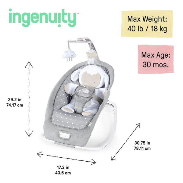 Ingenuity 2-in-1 Lightweight Infant to Toddler Rocker and Baby Bouncer - Tummy Time Mat, Vibrations & Sounds, 0-30 Months Up to 40 lbs (Cuddle Lamb)