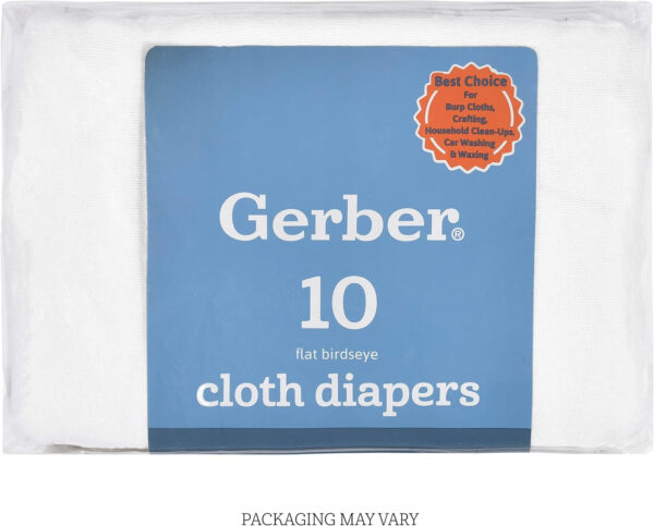 Gerber Unisex Baby Boys Girls Birdseye Prefold Cloth Diapers Multipack White 3-Ply 10 Pack