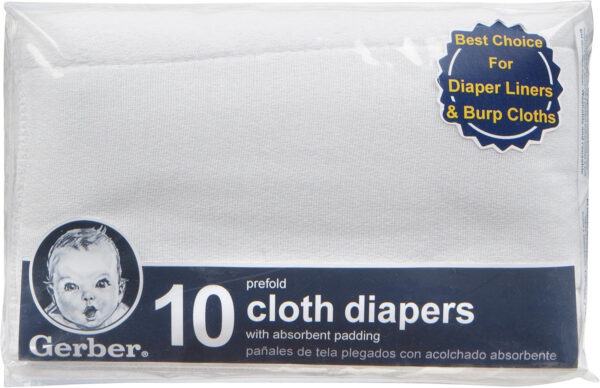 Gerber Unisex Baby Boys Girls Birdseye Prefold Cloth Diapers Multipack White 3-Ply 10 Pack