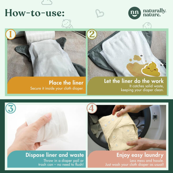 Naturally Nature Disposable Cloth Diaper Liners, Unscented, Fragrance-Free, Chlorine Free Diaper Inserts - 200 Count - (2 Rolls, 100 Sheets per Roll)
