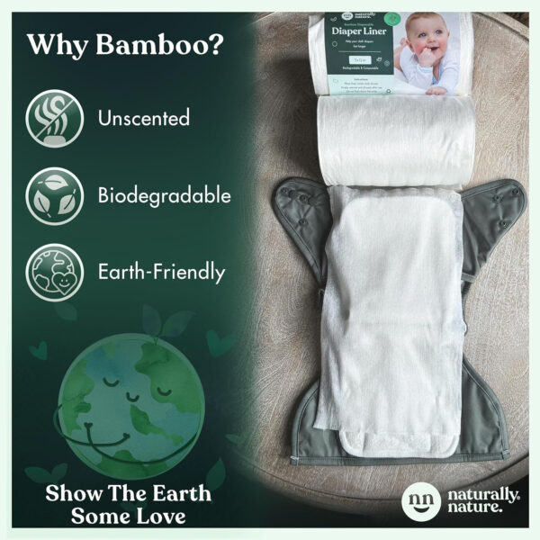 Naturally Nature Disposable Cloth Diaper Liners, Unscented, Fragrance-Free, Chlorine Free Diaper Inserts - 200 Count - (2 Rolls, 100 Sheets per Roll)