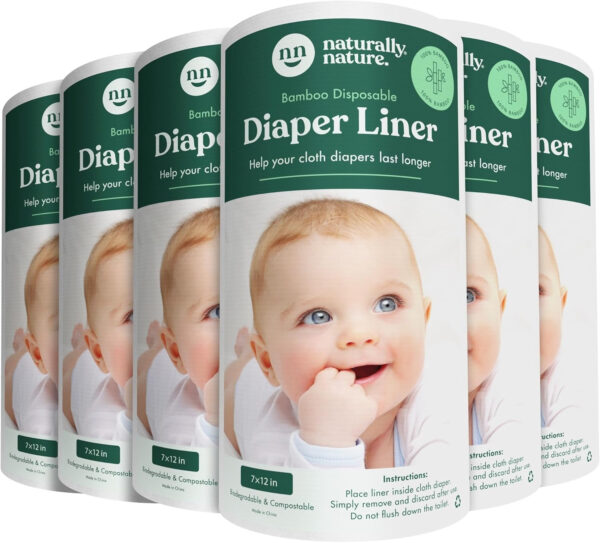 Naturally Nature Disposable Cloth Diaper Liners, Unscented, Fragrance-Free, Chlorine Free Diaper Inserts - 200 Count - (2 Rolls, 100 Sheets per Roll)
