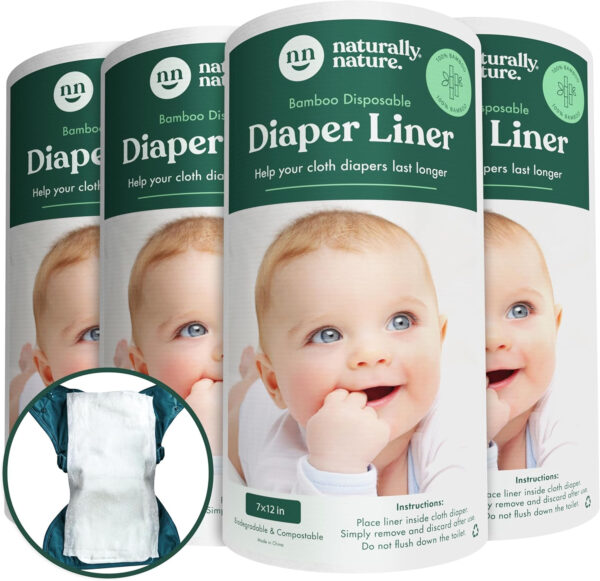 Naturally Nature Disposable Cloth Diaper Liners, Unscented, Fragrance-Free, Chlorine Free Diaper Inserts - 200 Count - (2 Rolls, 100 Sheets per Roll)