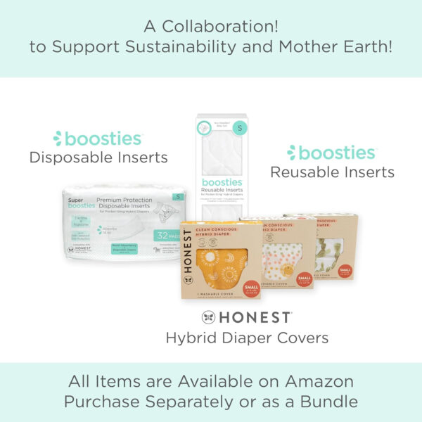 Honest Hybrid Cloth Diaper Covers with Pocket-Sling, Large (22-40 lbs), Stops Nighttime Leaks, Use with Boosties Disposable Diaper Pad or Reusable Insert, 3 Pack of Cotton Muslin Covers