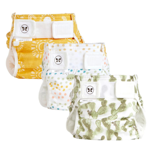 Honest Hybrid Cloth Diaper Covers with Pocket-Sling, Large (22-40 lbs), Stops Nighttime Leaks, Use with Boosties Disposable Diaper Pad or Reusable Insert, 3 Pack of Cotton Muslin Covers