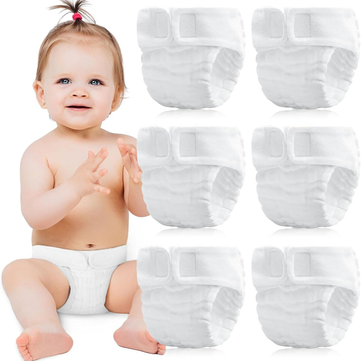 Max Shape 6 Pack Wearable Cotton Cloth Dipper Pants for Baby Girls and Boys,Adjustable Cotton Diaper 13 Layers