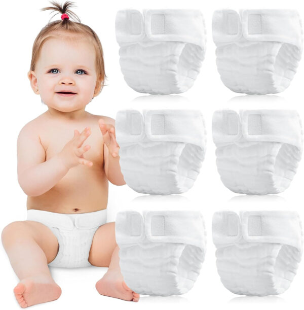 Max Shape 6 Pack Wearable Cotton Cloth Dipper Pants for Baby Girls and Boys,Adjustable Cotton Diaper 13 Layers