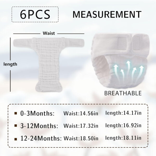 Max Shape 6 Pack Wearable Cotton Cloth Dipper Pants for Baby Girls and Boys,Adjustable Cotton Diaper 13 Layers