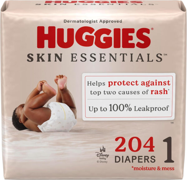 688a77b70a923c658323d484ee9806768cf87953c17ee0d6ad2a8.jpg Huggies Size 1 Diapers, Skin Essentials Baby Diapers, Size 1 (8-14 lbs), 204 Count (3 Packs of 68), Packaging May Vary