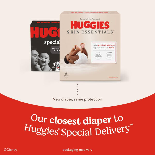 688a77bcf1ee19da6f32416dbada46ff370928a9a593e71c3af0f.jpg Huggies Size 1 Diapers, Skin Essentials Baby Diapers, Size 1 (8-14 lbs), 204 Count (3 Packs of 68), Packaging May Vary