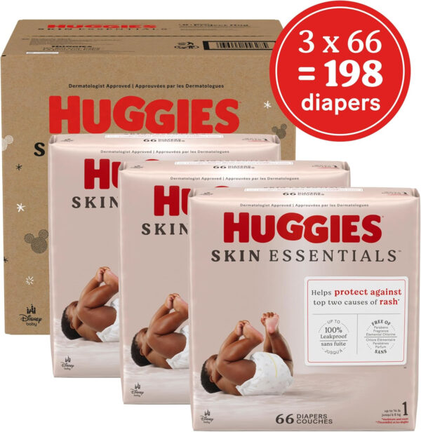 688a77c311fc8da724d0d171016c90526c4fe595ddf765652937d.jpg Huggies Size 1 Diapers, Skin Essentials Baby Diapers, Size 1 (8-14 lbs), 204 Count (3 Packs of 68), Packaging May Vary