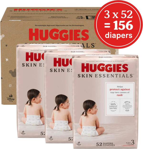688a77d1916a665ca9b79d57a9356a807fe79c1cab3e8a911fbe7.jpg Huggies Size 1 Diapers, Skin Essentials Baby Diapers, Size 1 (8-14 lbs), 204 Count (3 Packs of 68), Packaging May Vary